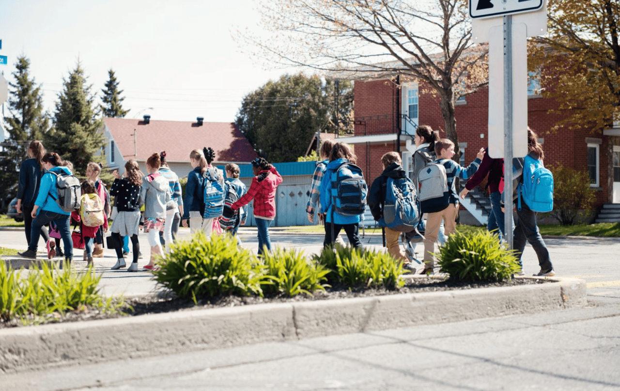 Group of students walking to school