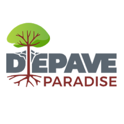 Depave Paradise logo with a stylized tree breaking up pavement.